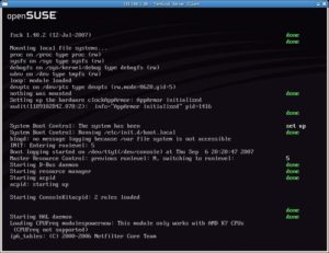 Abbildung 4: Der OpenSuse-Bootprozess bei erfolgreicher Konfiguration der Fernsteuerung.