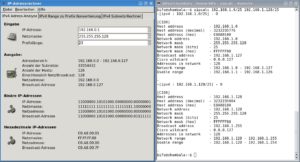 Abbildung 4: Beim Berechnen von Netzwerkmasken und Prefixen helfen passende Rechner weiter, wie etwa Gip (links) oder Sipcalc (rechts).