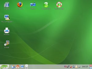 Abbildung 4: Für alle Fälle: Der Live-Desktop startet mit einer kleinen Auflösung und bringt einen Button für die Installation mit.
