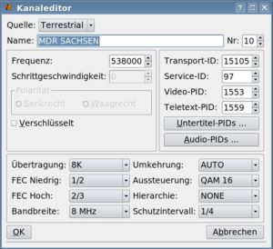 Abbildung 4: Kaffeine verrät die notwendigen Einstellungen für Videotext.