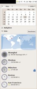 Abbildung 4: Ein neues Datum-Applet zeigt Städte in verschiedenen Teilen der Welt in einer Liste. Daneben finden Sie Informationen zum dort derzeitigen Wetter am jeweiligen Ort.