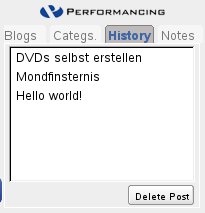 Abbildung 4: Über die Liste unter "History" löschen Sie vorhandene Blog-Einträge.
