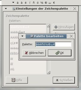 Abbildung 4: Die Zeichenpalette bietet raschen Zugriff auf viele Sonderzeichen und lässt sich einfach an eigene Wünsche anpassen.