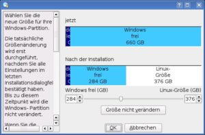Abbildung 4: Per Schieberegler legen Sie fest, wie viel Platz die alte NTFS-Partition noch bekommen soll. Die neue Partition müssen Sie danach noch einrichten.