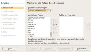 Abbildung 5: Mit dem Doppelpfeil übernehmen Sie alle verfügbaren Felder aus der Tabelle "rechnungen" in Ihr Eingabeformular.