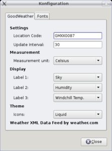 Abbildung 5: Um das aktuelle Wetter in Ihrer Nähe zu beobachten, laden Sie das "GoodWeather"-Desklet herunter und geben den lokalen Yahoo-Code ein.