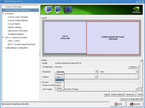 Abbildung 5: Drunter oder drüber? Nvidia-settings ermöglicht schnell und einfach die Auswahl, in welcher Position das Notebook zum angeschlossenem CRT-Monitor steht.