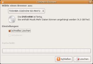 Abbildung 5: Trotz falscher Angabe des Medientyps löschte Brasero die DVD erfolgreich.