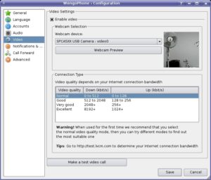 Abbildung 5: Unterstützt Linux Ihre Webcam, können Sie diese auch mit Wengophone einsetzen. Sie aktivieren und deaktivieren die Kamera-Unterstützung über die Einstellungen.