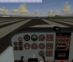 Abbildung 5: Das Cockpit der Cessna 172 in Flightgear: Das Armaturenbrett präsentiert sich vollständig bestückt und benutzbar.