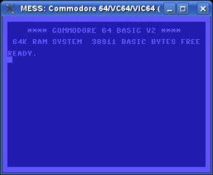 Abbildung 5: MESS hat alle notwendigen Komponenten gefunden und zeigt die typische blaue Einschaltmeldung des Commodore 64.