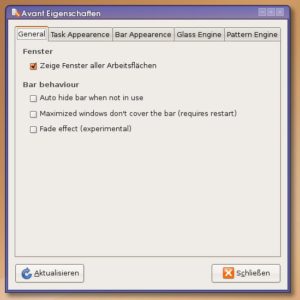 Abbildung 5: Awn bietet über Applets auch einen Umschalter für virtuelle Desktops und einen Papierkorb.
