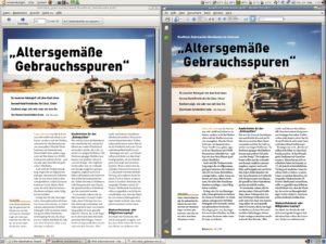 Abbildung 5: Auch unter Evince (links) fallen komplexe Dokumente nicht immer so fehlerfrei aus wie unter dem Adobe Reader (rechts).