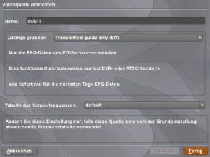 Abbildung 5: Bei der Einrichtung der "Videoquelle" stimmen genau diese Werte. MythTV angelt sich damit die elektronischen Programminfos direkt aus dem Programmstrom.