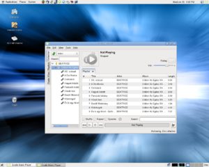 Abbildung 5: Der Gnome-Desktop von UHU-Linux 2.1 mit dem Musikplayer Exaile.