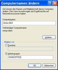 Abbildung 5: Der Windows-Client erhält eine neue Arbeitsgruppe.