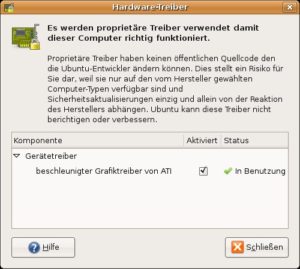 Abbildung 5: Proprietäre Treiber lassen sich in Ubuntu je nach Bedarf aktivieren oder deaktivieren. Vorerst benötigen Sie die unfreien Treiber für die Grafikkarte.