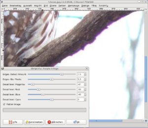 Abbildung 5: Mit dem Script-Fu-Plugin "Purple Fringe Fix" korrigieren Sie in wenigen Schritten chromatische Aberrationen.