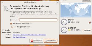 Abbildung 5: Erst nach der Eingabe des Passworts ist der Anwender berechtigt, die Zeitzone zu wechseln.