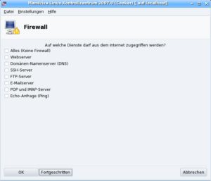 Abbildung 5: Eine Firewall schützt Ihren Rechner, wenn dieser Dienste anbietet. Die Abbildung zeigt die Einrichtung unter Mandriva Linux.