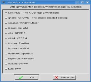 Abbildung 5: Knoppix stellt ein Dutzend verschiedene Fenstermanager zur Auswahl bereit, zwischen denen Sie nach Belieben über ein Menü wechseln.