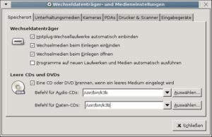 Abbildung 5: Mit dieser Einstellung überreden Sie Gnome dazu, beim Einlegen einer leeren CD/DVD K3b als Brennprogramm zu starten.
