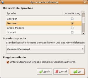 Abbildung 5: Die deutsche Sprachunterstützung muss nachträglich hinzugefügt werden.