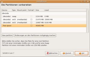 Abbildung 5: Für die Installation von Ubuntu müssen Sie mindestens zwei neue Partitionen anlegen.