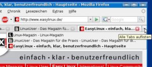 Abbildung 6: Zum Schließen einzelner Tabs genügt ein Klick aufs rote Kreuz. Eine Liste aller geöffneten Tabs erhalten Sie über den Pfeil am rechten Fensterrand.