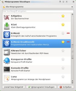 Abbildung 6: Auch KDE 4 bringt noch ein klassisches Startmenü mit; es lässt sich als Minianwendung ins Panel oder den Desktop einbinden.