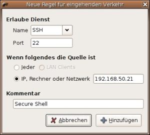 Abbildung 6: Diese Regel erlaubt dem Rechner mit der IP-Adresse     <code srcset=