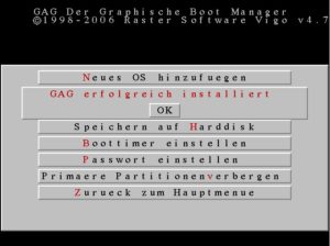 Abbildung 6: Das einrichten vom Bootloader GAG geschieht über eine grafische Oberfläche, die auch nach Abschluss der Installation erreichbar bleibt.