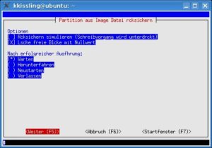 Abbildung 6: Ist die neue Partition größer als die ursprünglich gesicherte, überschreibt Partimage den überschüssigen Platz optional mit Nullen.