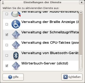 Abbildung 6: Die Dienstekonfiguration gestattet das Ein- und Ausschalten von Daemons zur Laufzeit, hier unter Mint Linux 2.1.