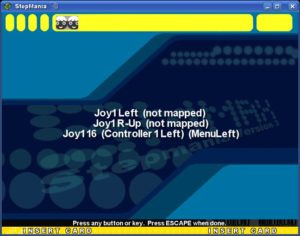 Abbildung 6: Der Testbildschirm von Stepmania. Auch wenn hier drei Werte erscheinen, wurde auf der Matte nur ein Feld aktiviert. Die zwei zusätzlichen Einträge weisen auf eine falsche Tastenbelegung hin.