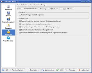 Abbildung 6: KMail kann Nachrichten automatisch verschlüsseln. Sie müssen dazu lediglich eine Option anschalten.
