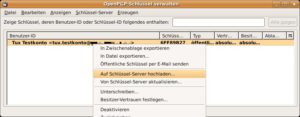 Abbildung 6: Das Hochladen des eigenen Schlüssels auf einen Keyserver funktioniert auf Mausklick.