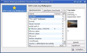 Abbildung 6: Tapetenwechsel: Neue Hintergrundbilder finden Sie bei KDE-Look.org. Von dort laden Sie die Bilder direkt auf Ihren Rechner.