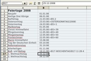 Abbildung 6: Alle beweglichen Festtage außer dem Buß- und Bettag errechnen Sie mit Hilfe der "OSTERSONNTAG"-Funktion.