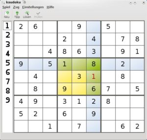 Abbildung 6: Das klassische Sudoku-Brett ist in K-Sudoku grafisch sehr schön umgesetzt.