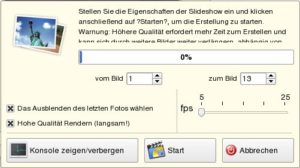 Abbildung 6: Das Erstellen der Diashow dauert je nach Anzahl der Bilder und der ausgewählten Framerate mehrere Minuten.