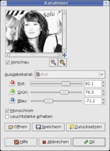 Abbildung 6: Über den Kanalmixer lassen sich die Anteile der Farben Rot, Grün und Blau eines Bilds verändern.