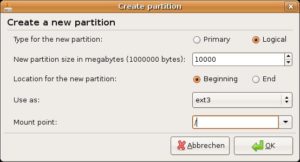 Abbildung 6: Das Wurzelverzeichnis sollte mindestens 4 GByte groß sein, 8 bis 10 GByte sind empfohlen.