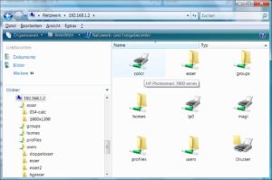 Abbildung 6: Läuft im Netz ein Linux-Samba-Server, findet auch Vista schnell Anschluss ans Linux-Netz: Die IP-Adresse reicht aus, um Drucker und Samba-Dateifreigaben anzuzeigen.