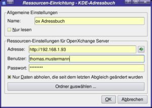 Abbildung 7: Die Einbindung des Open-Xchange-Servers als Adressbuch benötigt nur drei Angaben.