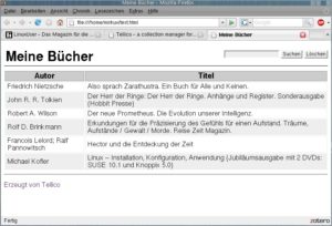 Abbildung 7: Tellico erstellt nach Ihren Vorgaben Listen und speichert diese in HTML ab.