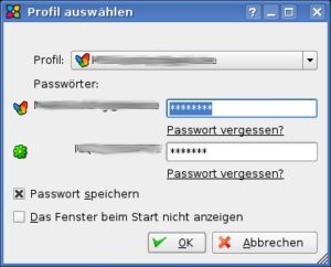 Abbildung 7: Beim Start der Software zeigt diese zunächst die konfigurierten Dienste an. Setzen Sie ein Kreuzchen an der richtigen, meldet sich SIM automatisch bei den Diensten an.