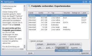Abbildung 7: Um eine Krypto-Datei zu erzeugen, rufen Sie unter OpenSuse in YaST das Partitionierungsmodul auf.