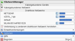 Abbildung 7: Der neue KNetworkManager vereint sämtliche Netzwerkzugängen in einem Tool. WLAN-Netze zeigt das Tool automatisch an.