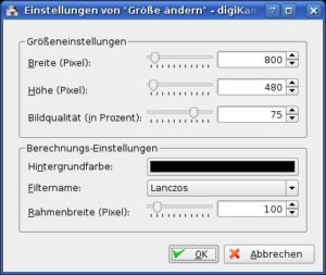 Abbildung 7: In Digikam können Sie die Größe Ihrer Bilder an die Auflösung des Rahmens anpassen. So vermeiden Sie schwarze Balken oben und unten.